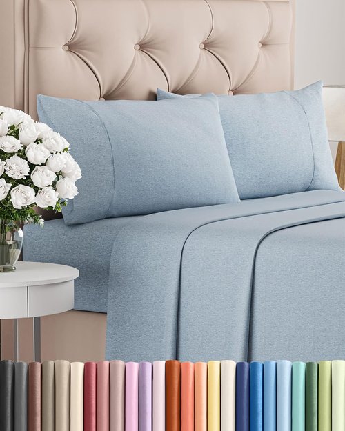 Full Size 4 Piece Sheet Set - Comfy Breathable & Cooling Bed Sheets Set - Hotel Luxury Bedding for Women, Men, Kids, Teens, Boys & Girls - Deep Pockets, Soft & Wrinkle Free - Blue (Heathered Sheets)