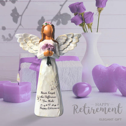 Skiennix Angel Figurine - 5.5” Retirement Gift with Card | Perfect for Coworkers & Friends (Purple)