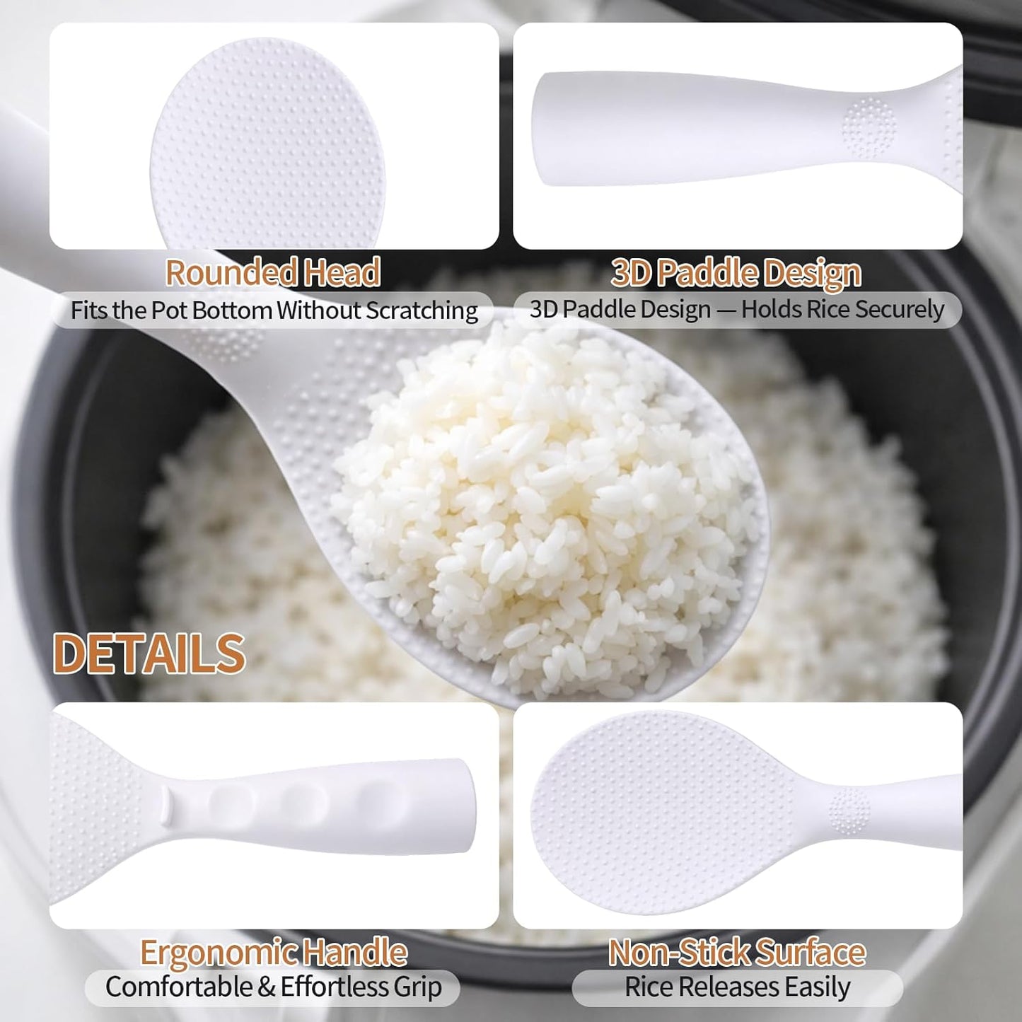 Skiennix Standing Rice Paddle - 2 Pack Non-Stick Rice Scooper | Heat Resistant Spatula (White)