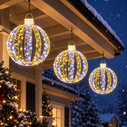Gold 3 Pack Christmas Lighted Balls – 15/20/25in Outdoor Indoor LED Orbs (Variation: Gold/3 PCS)