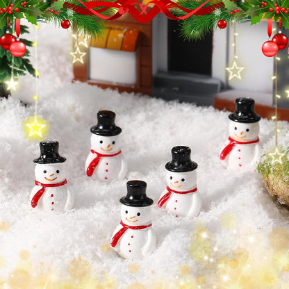 Skiennix Winter Mini Resin Snowman Figurines - 50 Pcs Black Hat Decor for DIY Crafts & Cake Decoration