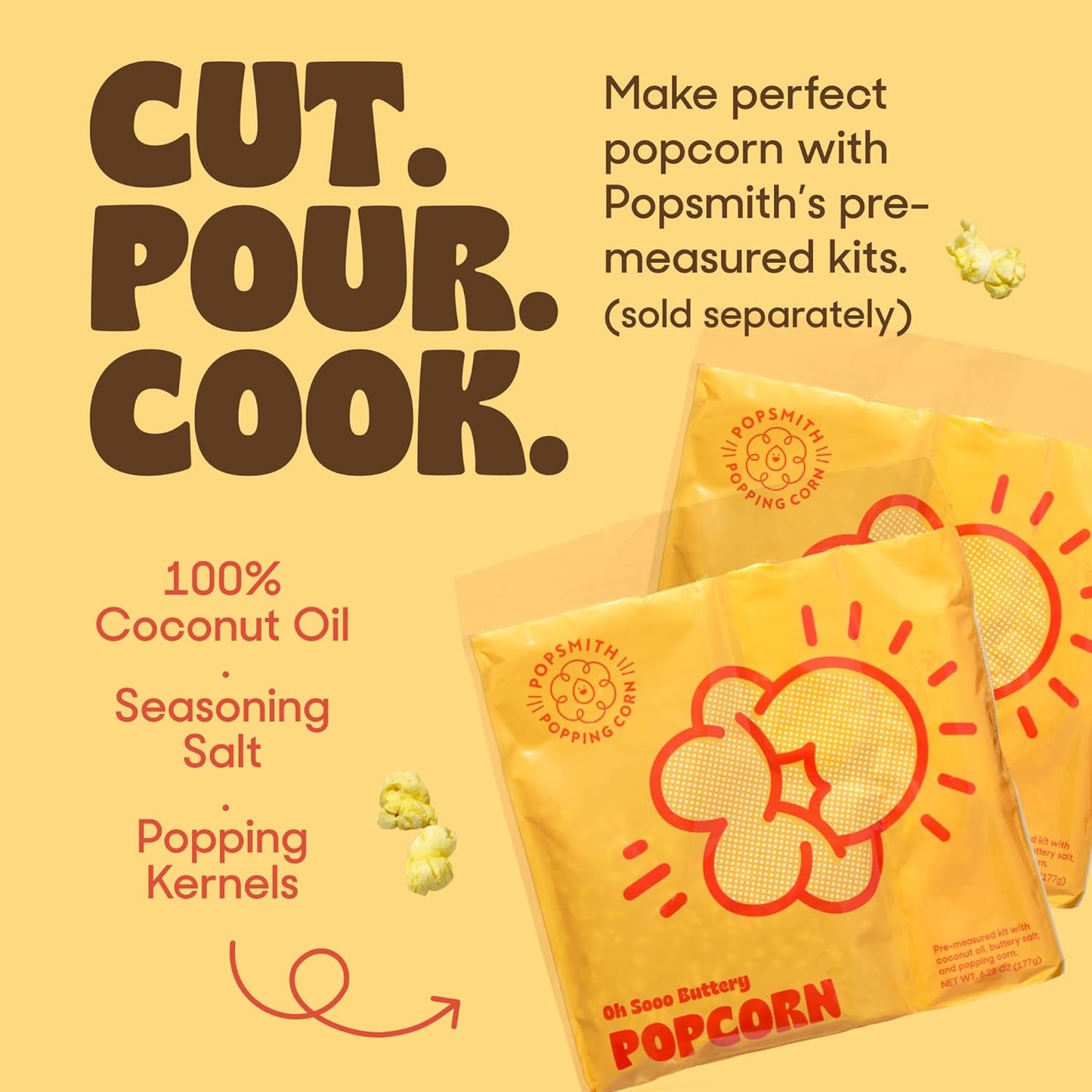 Popsmith Popcorn Popper - 6 Quart Stovetop Machine | Stainless Steel Design for All Stovetops