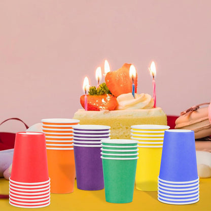 Rainbow | 9 Oz Disposable Paper Cups - 120-Pack Colorful Party Cups for Birthdays & Events