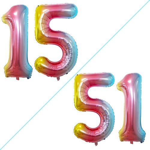 GOER Jumbo 42-Inch Number 15 Balloons - Sweet 15 Birthday Party Decorations | Rainbow Foil Helium