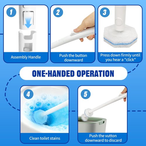 Disposable Toilet Brush and Holder Set, with 50 PCS Toilet Wand refills for Clorox, Wall Mounted Disposable T-oilet Bowl Wand Kit, for Bathroom, Sink & Bathtub, Touchless T-oilet Cleaning System