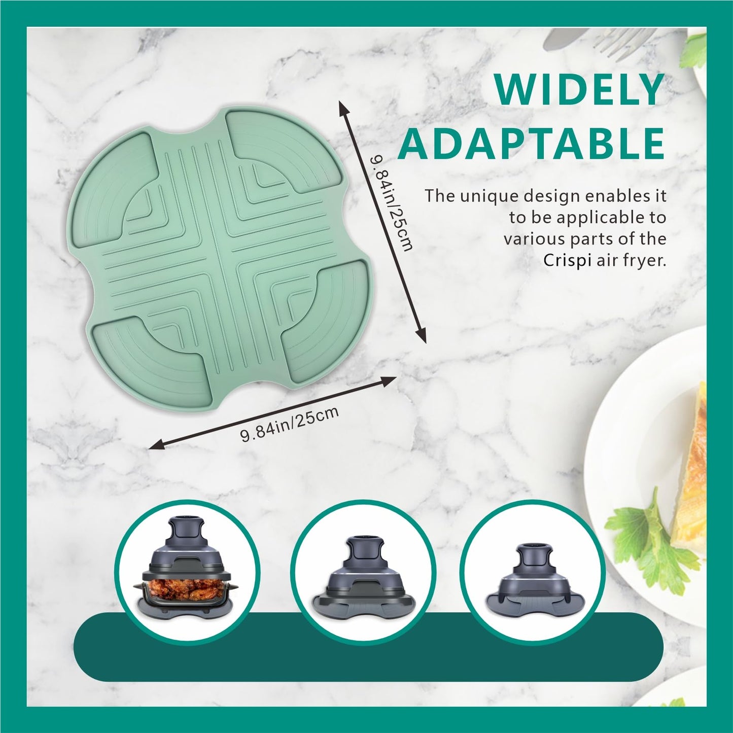 Silicone Heat Resistant mat for Ninja Crispi Air Fryer,Heat-Insulating Accessories Compatible with Ninja crispi FN101 containers,Kitchen Air Fryer Trivet (Sage Green)