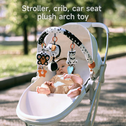 TUMAMA Baby Car Seat Toys - Sensory Hanging Rattle Arch with Butterfly, Elephant & Owls | Musical Toy for Infants 0-12 Months