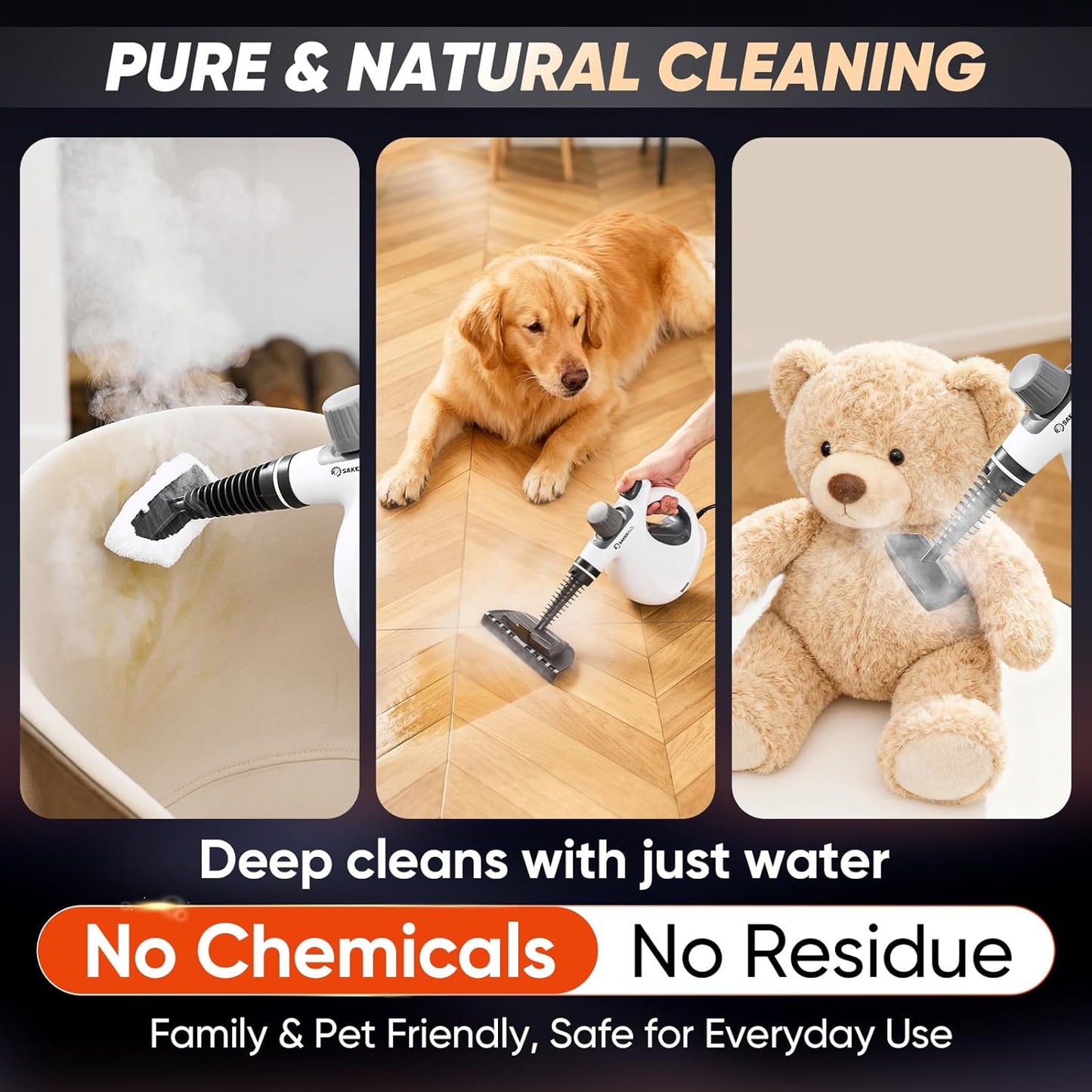 Steam Disinfection Cleaner, Handheld Pressurized Natural Steam Cleaner with 9 PCS Accessories, Portable Multi-Surface Steamer for Cleaning Home Kitchen Floor, Upholstery, Tile Grout & Car
