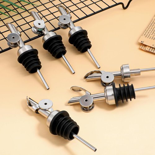 12 Pack Olive Oil Dispenser Spout Speed Liquor Pour Spout with Flip Top Stainless Steel Pour Spouts for Bottles Weighted Liquor Pours Spouts with 12 Adapters for Large Neck Bottles