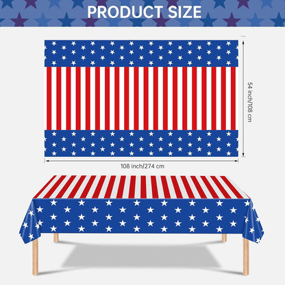 Patriotic 4th of July Tablecloth by [Brand Name] - Disposable Rectangle USA Flag Design, 54" x 108"
