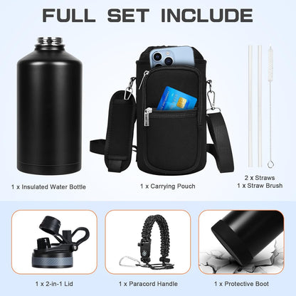 Skiennix 1 Gallon Insulated Water Bottle - Leak Proof Stainless Steel Jug with 2-in-1 Lid & Paracord Handle