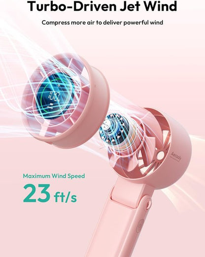 Aecooly Portable 3-in-1 Turbo Handheld Fan - USB Rechargeable, 22H Max Cooling Time, Pink
