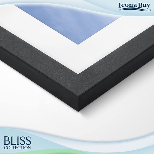 Icona Bay - 12x16 Black Picture Frame with Mat to 9x12 Image - Sturdy Wood Composite Poster Frame - Modern Style Frames - Wall Mount Only - Exclusives Collection