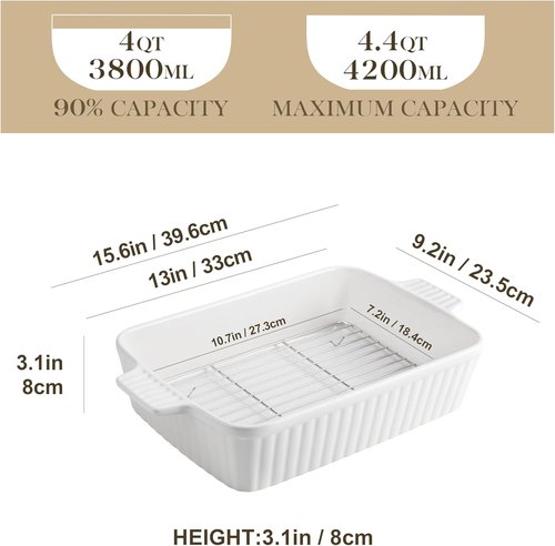 MALACASA Ceramic Bakeware Set - 5-Piece Oven Safe Casserole Dishes | White, 9" to 14.7" Sizes