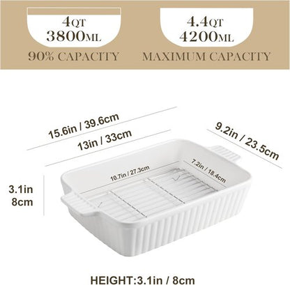 MALACASA Ceramic Bakeware Set - 5-Piece Oven Safe Casserole Dishes | White, 9" to 14.7" Sizes