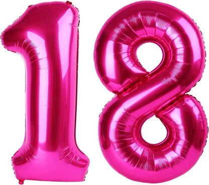 Hot Pink Number 18 Balloons - 40 Inch Birthday Decorations for 18-Year-Old Women | Party Supplies