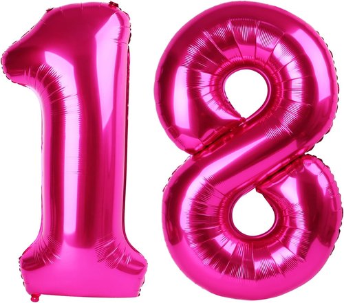 Hot Pink Number 18 Balloons - 40 Inch Birthday Decorations for 18-Year-Old Women | Party Supplies