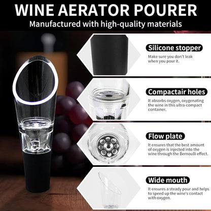 Wine Aerator Pourer | Premium Aerating Spout and Decanter Set - Improve Taste and Smell Immediately,Perfect Wine Gift(2PCS)- Black