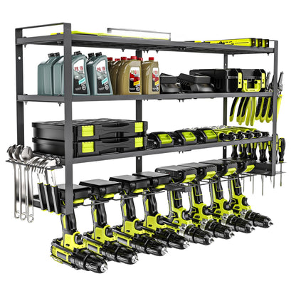 viyawise Power Tool Organizer Wall Mount, 4-Tier Power Tool Organizer with LED Lighting, 8 Drill Holder Garage Organizer and Storage, Heavy-Duty 150 lbs Capacity for Garage Guarantee (Large)