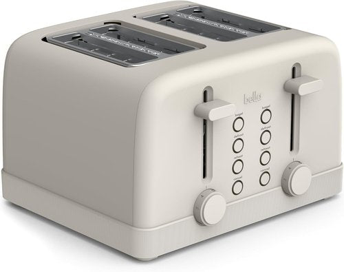 Bella 4-Slice Toaster - 6 Shade Settings, Reheat & Cancel Functions, Removable Crumb Tray, 900W | Oatmilk Color