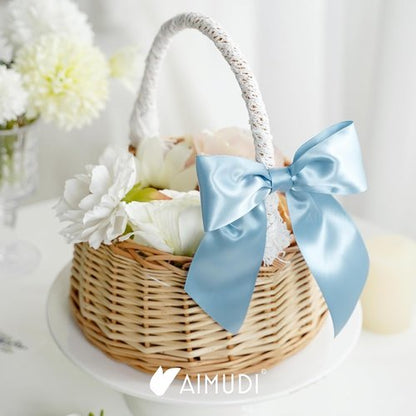 AIMUDI Satin Bows - Dusty Blue 5.5" Premade Ribbon Bows for Gift Wrapping | 24 Pack for Events & Crafts