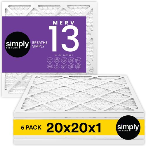 Simply 20x20x1 Air Filter, Merv 13, 6 Pack, For Home AC Furnace & HVAC (Actual Size: 19.75"x19.75"x0.75") DUST, Pet, & Allergy Control