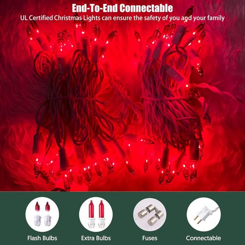 HISHINY Christmas Lights - 100 Count Red String Lights with White Wire | UL Certified, 21 Feet for Indoor/Outdoor Decor