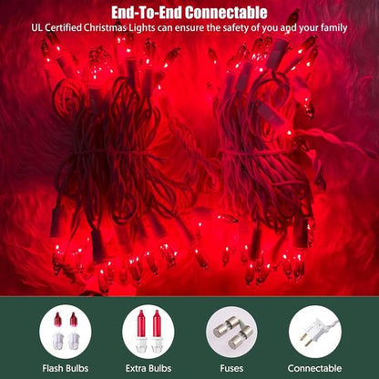 HISHINY Christmas Lights - 100 Count Red String Lights with White Wire | UL Certified, 21 Feet for Indoor/Outdoor Decor