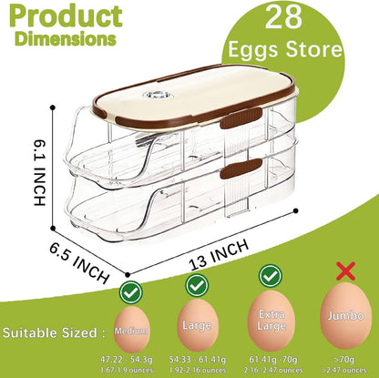 Skiennix Egg Holder - Automatic Rolling Egg Dispenser with Lid & Handle | Stackable for Fridge & Pantry Storage