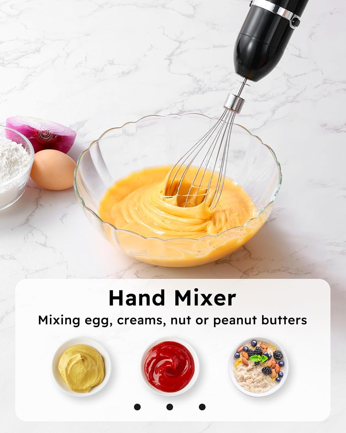 Sangcon Handheld Immersion Blender - 3-in-1 Electric Mixer with Stainless Steel Blade & Attachments | Black