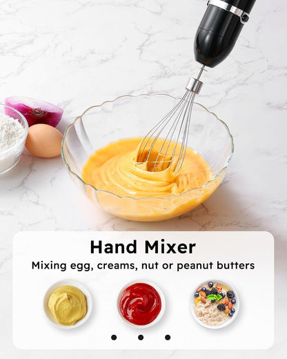 Sangcon Handheld Immersion Blender - 3-in-1 Electric Mixer with Stainless Steel Blade & Attachments | Black