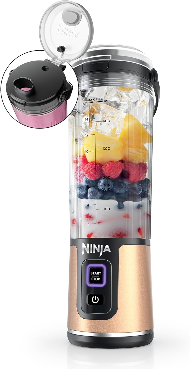 Ninja Blast Portable Blender - Cordless 18oz Personal Blender for Smoothies & Shakes | BPA-Free, USB-C Rechargeable, Metallic Copper