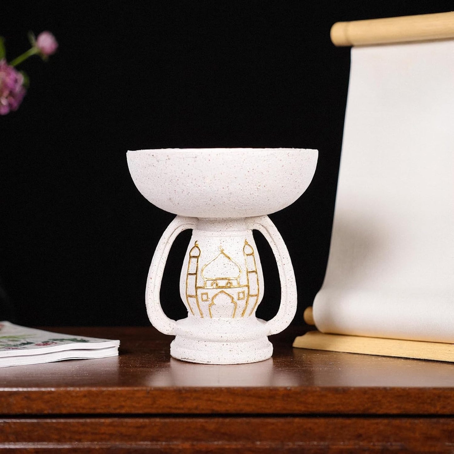 Regine Switzerland Mosque Sculpture - Elegant White Resin Ornament with Gold Pattern