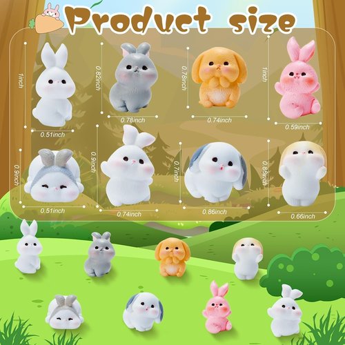 Exasinine Mini Rabbit Figurines - 24Pcs Resin Bunny Ornaments for Fairy Garden Décor