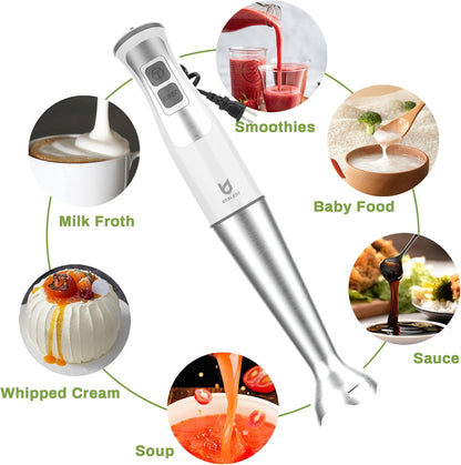 UTALENT Immersion Blender - 5-in-1 8-Speed with Food Grinder, Milk Frother & Egg Whisk - White