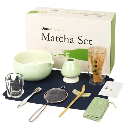 Joiish 10-Pcs Matcha Kit Set, Whisk and Bowl with Spout & Measuring Spoon, Japanese Tea Making Tools