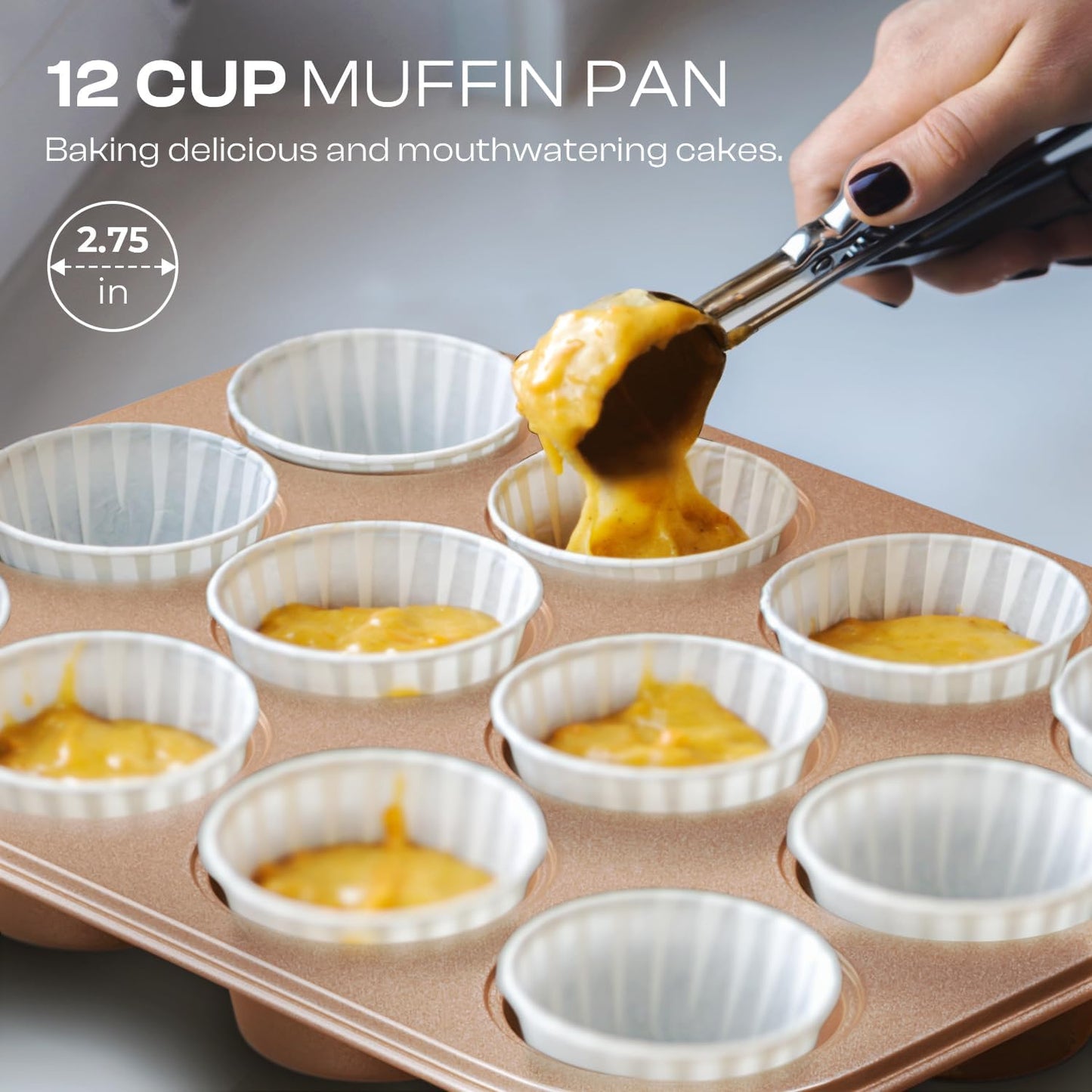 Skiennix Baking Pans Set - 8-Piece Nonstick Bakeware Set with Ceramic Coating | Gold Finish