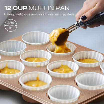 Skiennix Baking Pans Set - 8-Piece Nonstick Bakeware Set with Ceramic Coating | Gold Finish