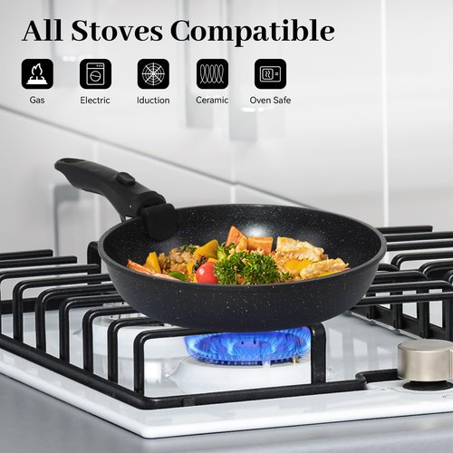 Cuisinluv 5PCS Pots and Pans Set Non Stick, Kitchen Cookware Sets with Detachable Handle, Ceramic Cookware Sets, Non Stick RV Cookware Cooking Set, Dishwasher ＆ Oven Safe, PFOA Free, Black