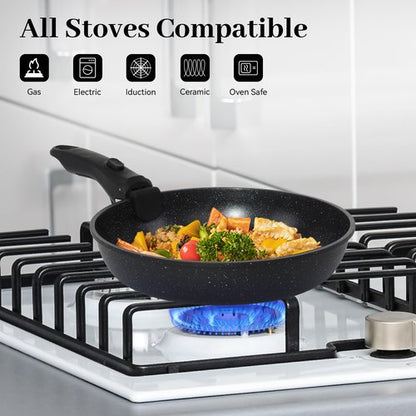 Cuisinluv 5PCS Pots and Pans Set Non Stick, Kitchen Cookware Sets with Detachable Handle, Ceramic Cookware Sets, Non Stick RV Cookware Cooking Set, Dishwasher ＆ Oven Safe, PFOA Free, Black