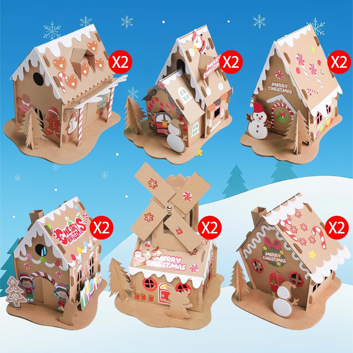 Regine Switzerland Christmas Gingerbread House DIY Kit - 12 Pack Cardboard Fun for Kids & Adults