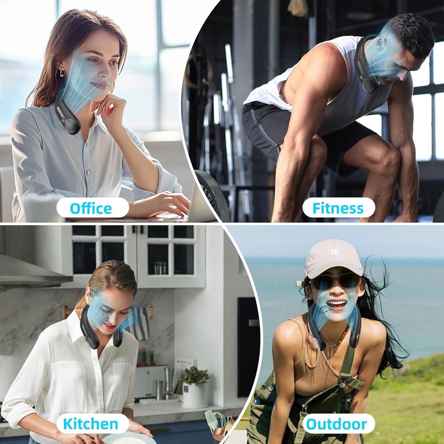 Skiennix Portable Neck Fan - Hands-Free Bladeless Design with 360° Cooling & LED Display - USB Rechargeable, 6000mAh Battery (Black)