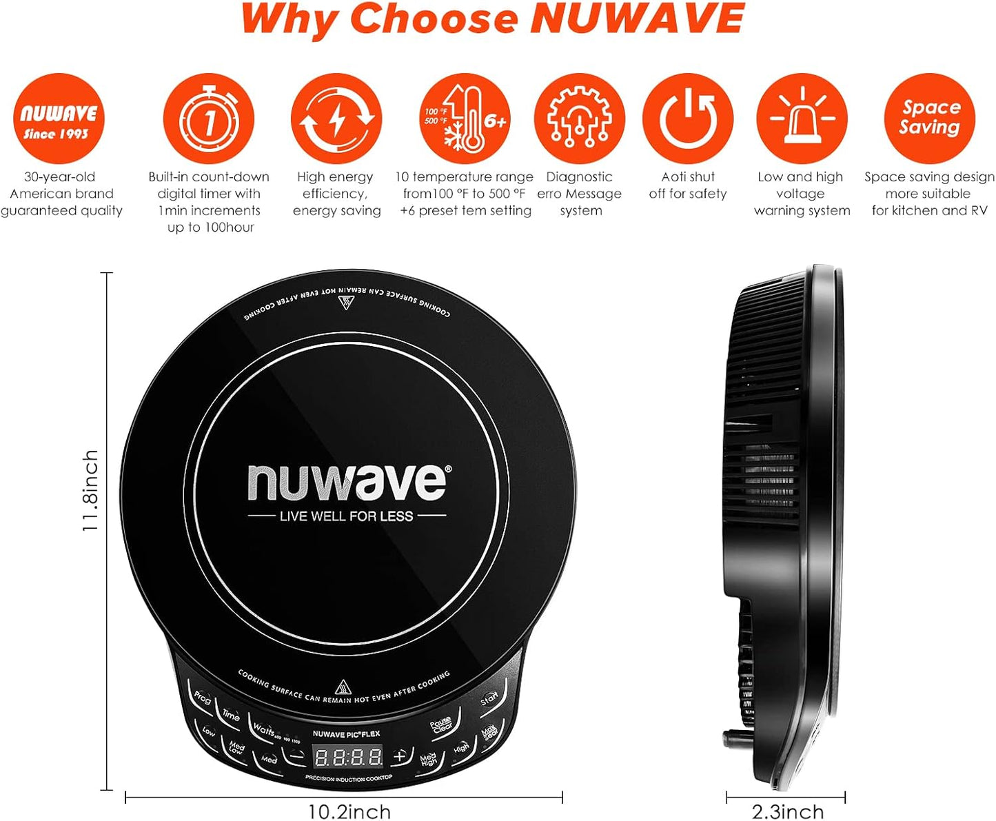 Nuwave Flex Precision Induction Cooktop - 10.25” Shatter-Proof Ceramic Glass | 45 Temperature Settings, Black