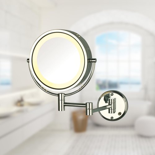 JERDON Wall-Mounted Magnifiying Makeup Mirror with Lights - Direct Wire Mirror with Chrome Finish - 8X/1X Magnification - Model HL75CD