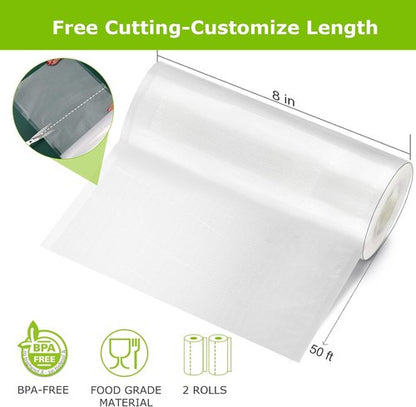 Bonsenkitchen Vacuum Sealer Bags - Durable 8" x 50 ft Rolls | BPA-Free Heavy Duty Food Storage & Sous Vide