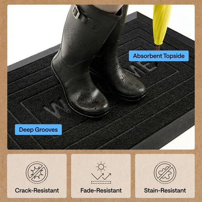 GORILLA GRIP Waterproof All-Season WeatherMAX Doormat - 35x23 Natural Rubber, Stain & Fade Resistant, Easy Clean Black