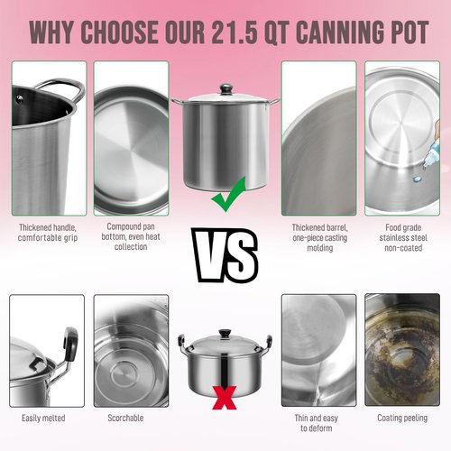 Canning Pot Water Bath Canner with Rack and Lid, 21.5QT Stainless Steel Stock Pot, Canning Supplies Starter Kit with Mason Jars, Tongs, Full Canning Accessories & Canning Tools Set for Beginners