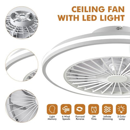 HYZlamp Smart Kids Ceiling Fans with Lights and Remote, Low Profile Ceiling Fan with Light, Flush Mount Bladeless Modern Ceiling Fans, Bedroom Fan bladeless Ceiling Fan (White)