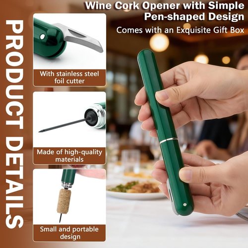 Air Pressure Wine Bottle Opener - NUCOKRS Special Pen Shape Design Corkscrew with Foil Cutter 3-7 Times to Open Green Red