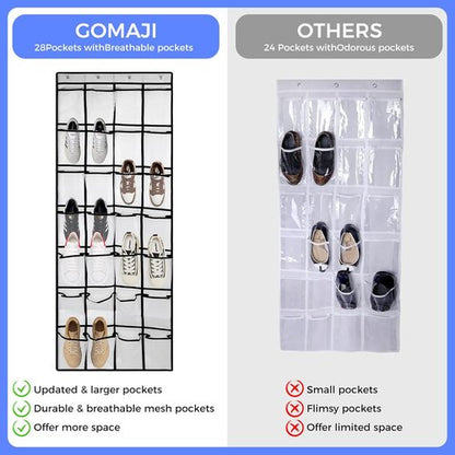 GOMAJI 28 Pocket Over the Door Shoe Organizer - Large Capacity Hanging Storage with 4 Hooks
